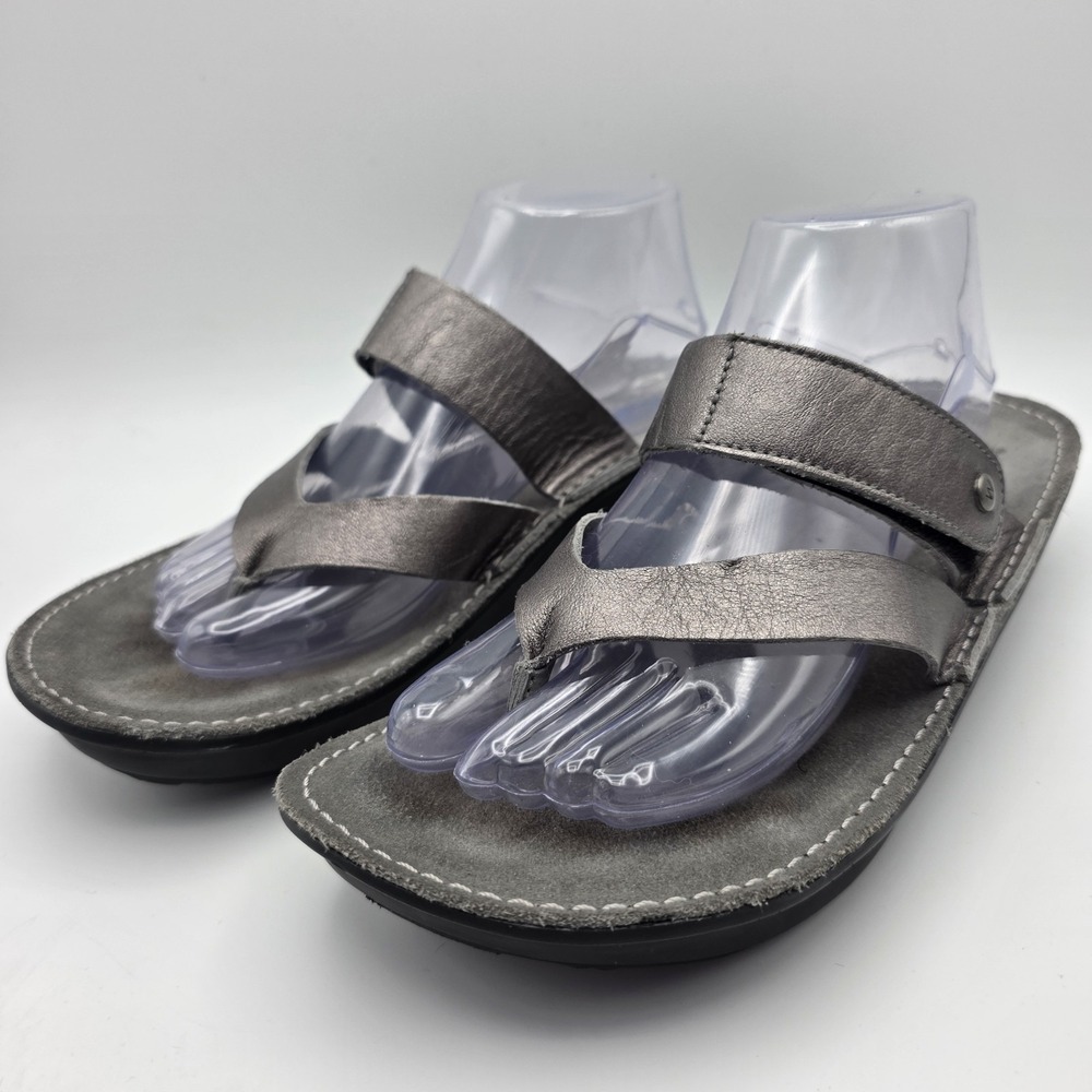 Wolky Tahiti Sandals SZ 11 EU 42‎ Metallic Silver Leather Comfort Walking Travel